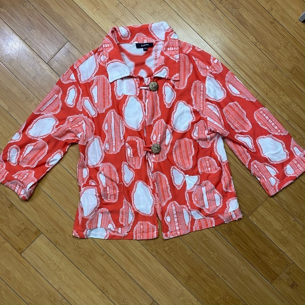 Kaktus Distressed Abstract Artsy Button Front Cardigan Top